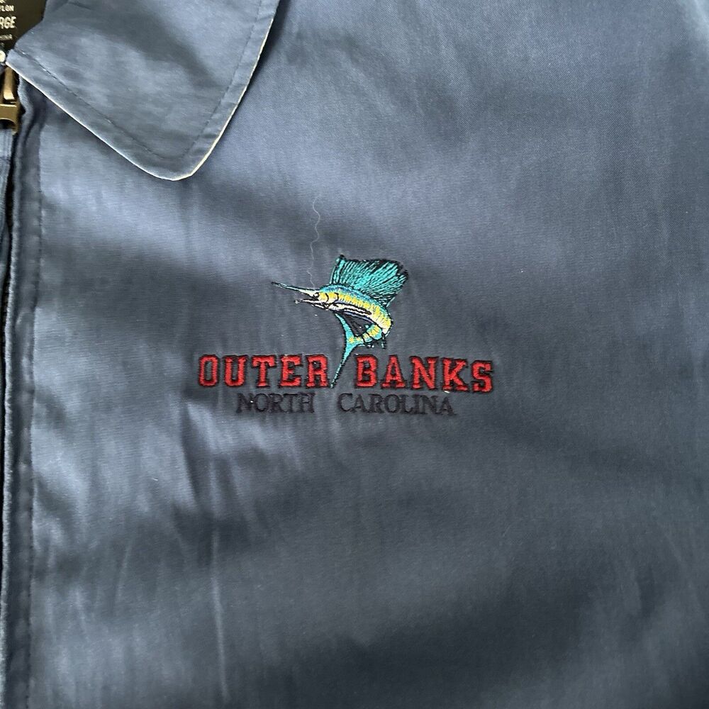 Vintage Outer Banks NC Heavy Windbreaker Jacket Mens 3XL Blue Marlin Logo Zip